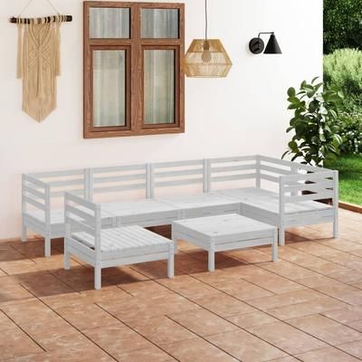 vidaXL Set Divani da Giardino 7 pz in Legno Massello di Pino Bianco