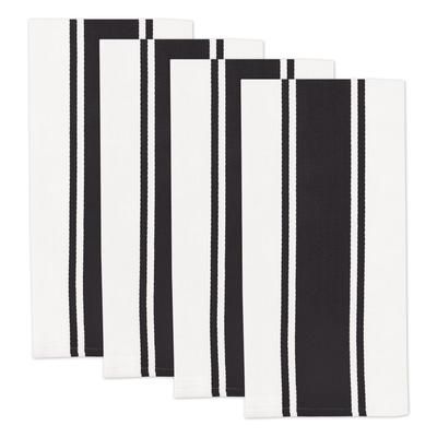 Classic Stripe Cotton Kitchen Dish Towel, Set 4 by Mu Kitchen in Black White
