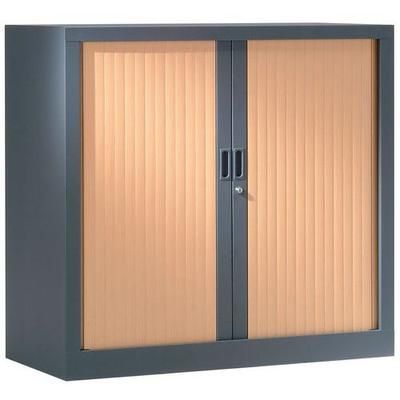 Armoire Basse 100x100 Cm Corps Anthracite 7016 Rideaux Hêtre - Vinco