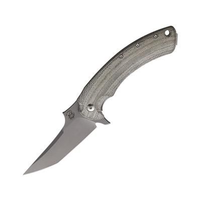 Bastinelli Creations Gecko Framelock Folding Knife 3.5" stonewash finish Bohler N690 stainless blade Green micarta handle with titanium back handle