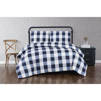 Everyday Buffalo Plaid Comforter Set by Truly Soft in Navy White (Size KING)