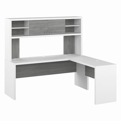 Bush Business Furniture Echo 72W L Shaped Computer Desk with Hutch in Pure White and Modern Gray - ECH057WHMG