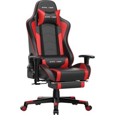 Chaise Gaming Repose-Pieds Haut-Parleur Bluetooth Fauteuil Gamer Gris Siège Ergonomique Rouge