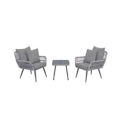 Cannes Rope Wicker 3-Piece Patio Conversation Set with Cushions in Grey - Manhattan Comfort OD-CV012-GY