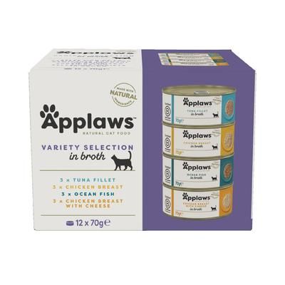 12x70g Mixed Pack Chicken & Fish in Broth Applaws Wet Cat Food