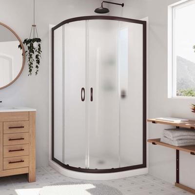 Dreamline DreamLine Prime 38 inch x 38 inch x 76 3/4 inch Semi-Frameless Sliding Shower Enclosure in Oil Rubbed Bronze and Frosted Glass, Shower Base, and Wall Kit in White DL-6154-06FR