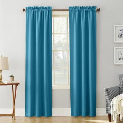 Wide Width Sun Zero Blackout Greenwich Rod-Pocket Panel by BrylaneHome in Teal (Size 40" W 84" L)
