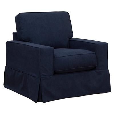Americana Slipcover Only for Box Cushion Track Arm Chair, Stain Resistant Performance Fabric, Navy Blue - Sunset Trading SU-108520SC-391049