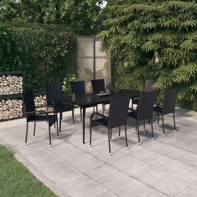 vidaXL Set da Pranzo per Giardino 9 pz con Cuscini Neri