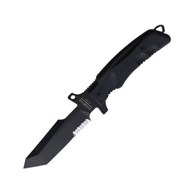 Fox Predator 1 Fixed Blade Knife 5" black finish partially serrated Bohler N690 sta Black Forprene handle 02FX160