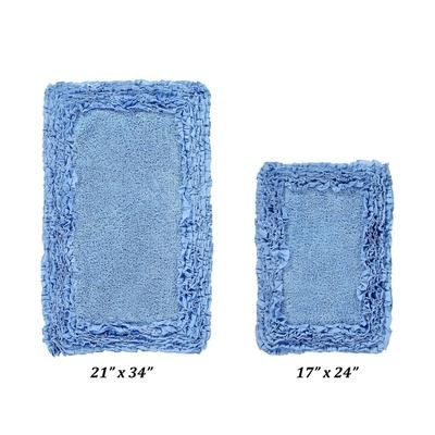 Shaggy Border Bath Rug Mat, 2 Pc Set (17" X 24" | 21" X 34") by Better Trends in Blue