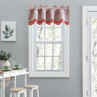 Plaza Stripe 2 Fabric Bradford Valance by Plaza Stripe in Brick