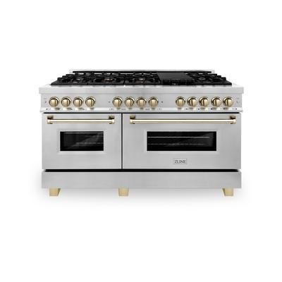 "Autograph Edition 60" 7.4 cu. ft. Dual Fuel Range with Gas Stove and Electric Oven in Stainless Steel with Gold Accents - ZLINE Kitchen And Bath RAZ-60-G"