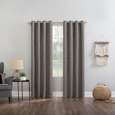 Wide Width Kline Tweed Thermal 100% Blackout Grommet Panel by BrylaneHome in Mushroom (Size 52" W 96" L)