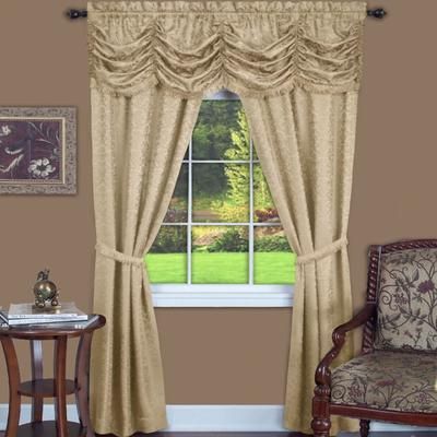 Wide Width Panache 5 Piece Window Curtain Set by Achim Home Décor in Tan (Size 55" W 84" L)