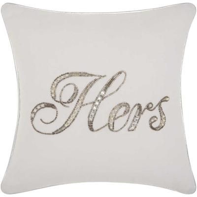 "Kathy Ireland Beaded "Hers" White Throw Pillow - Nourison E7812"