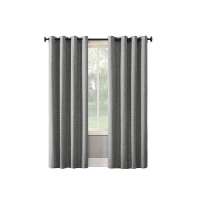 Wide Width Kline Tweed Thermal 100% Blackout Grommet Panel by BrylaneHome in Gray (Size 52" W 63" L)