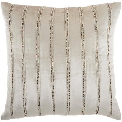 "Mina Victory Sofia Beaded Stripes Beige Throw Pillows 20" x 20" - Nourison 798019004248"