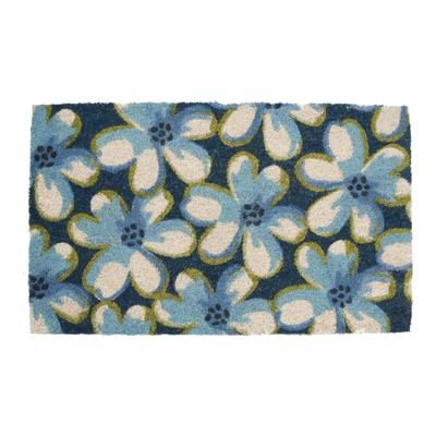 Floral With Blue Background Coir Mat With Vinyl Backing Floor Coverings by Nature Mats by Geo in Multi