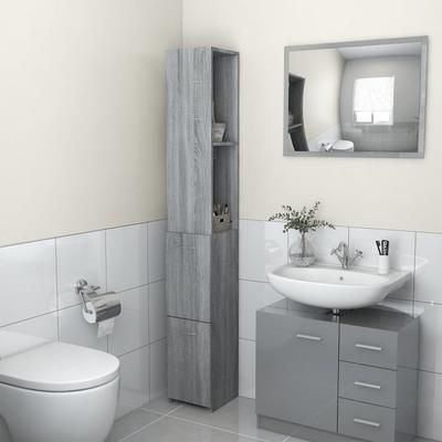 vidaXL Armadietto Bagno Grigio Sonoma 25x25x170cm Legno Ingegnerizzato