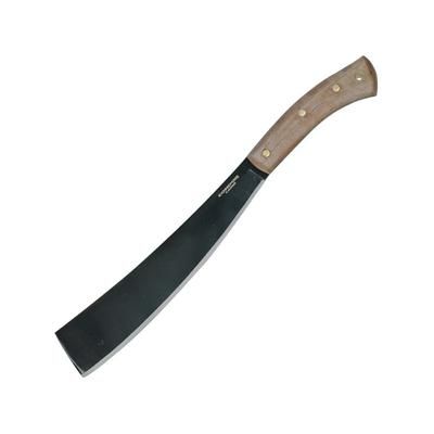 Condor Tool and Knife Cambodian Machete Knife 16.5in Overall 10.5in Black 1075Hc Steel Blade Natural Canvas Micarta Handle Brown Leather Sheath