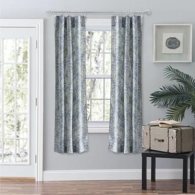Wide Width Lexington Leaf- Candlewick Leaf Pattern On A Colored Ground- Tailored Panel Pair by Ellis Curtains in Blue (Size 56" W 63" L)