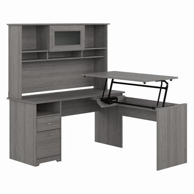 Bush Furniture Cabot 60W 3 Position Sit to Stand L Shaped Desk with Hutch in Modern Gray - Bush Furniture CAB045MG