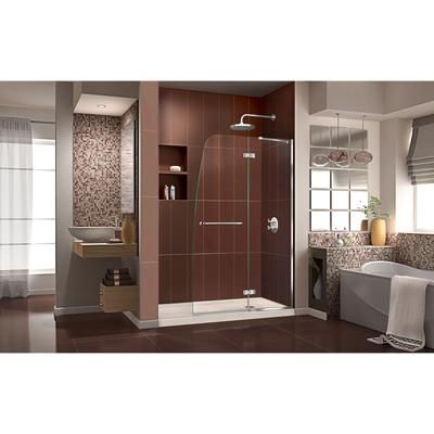 Dreamline DreamLine Aqua Ultra 36 inch D x 60 inch W x 74 3/4 inch H Frameless Hinged Shower Door in Chrome with Right Drain Biscuit Shower Base Kit DL-6523R-22-01