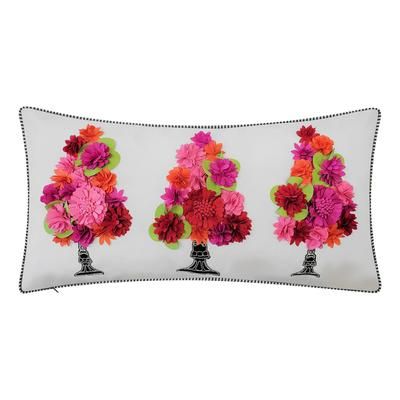 Edie @ Home Indoor & Outdoor Dimensional Topiary With Embroidered Pots Pillow 13X25, Fuchsia Multi by Edie@Home in Fuchsia Multi