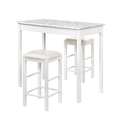 3 Pc Tavern Set With Faux Marble Top by Linon Home Décor in White