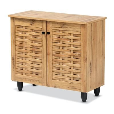 Winda Wood 2-Door Shoe Cabinet Furniture by Baxton Studio in Oak Black