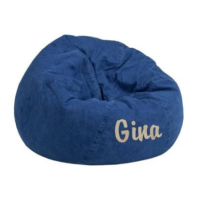 Personalized Small Denim Bean Bag Chair for Kids and Teens [DG-BEAN-SMALL-DENIM-TXTEMB-GG] - Flash Furniture DG-BEAN-SMALL-DENIM-TXTEMB-GG