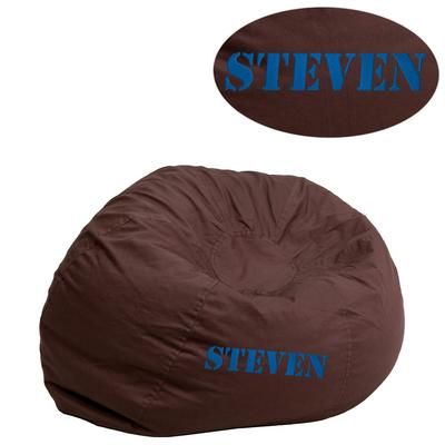 Personalized Small Solid Brown Bean Bag Chair for Kids and Teens [DG-BEAN-SMALL-SOLID-BRN-TXTEMB-GG] - Flash Furniture DG-BEAN-SMALL-SOLID-BRN-TXTEMB-GG