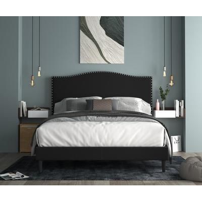 Melody Full Chrome Nail head Upholstered Platform Bed in Black - CasePiece USA C80087-331