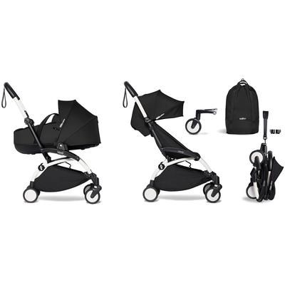 Babyzen YOYO2 Ultra Compact Complete 6+ Stroller with Bassinet & Rolling Bag Bundle - White/Black