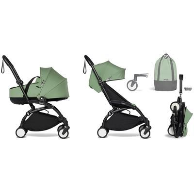 Babyzen YOYO2 Ultra Compact Complete 6+ Stroller with Bassinet & Rolling Bag Bundle - Black/Peppermi
