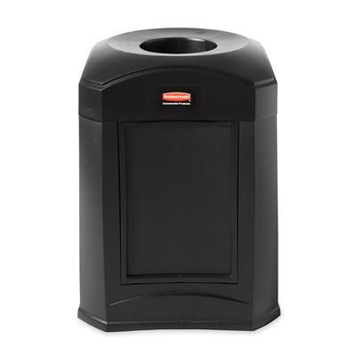 Rubbermaid FG9W0200 BLA 35 gal Landmark Funnel Top Trash Container - Panel Frame, Rigid Liner, Black, Plastic