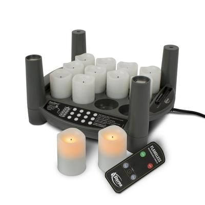 Sterno 60308 LED Flameless Votive Candle Set w/ Charging Tray, Amber Flame