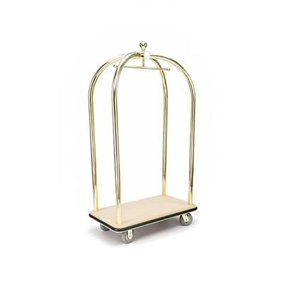 Forbes Industries 2420 Birdcage Luggage Cart w/ Carpeted Deck - 43"L x 24"W x 78"H, Solid Brass, Gray