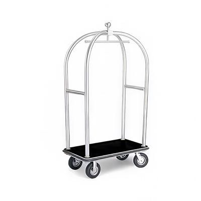 Forbes Industries 2525-PDT Birdcage Luggage Cart w/ Carpeted Deck - 43"L x 24"W x 78"H, Polished Diamond Textured Steel, Stainless Steel