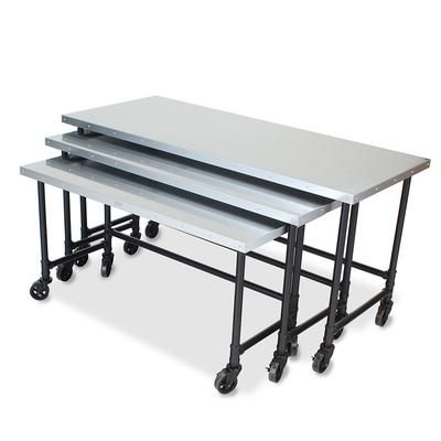 Forbes Industries 7444 3 Piece Rustica Series Nesting Tables Set - Steel Top w/ Steel Pipe Frame
