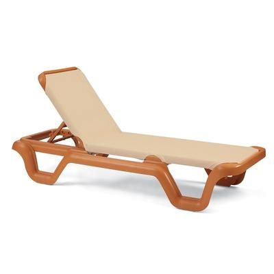 Grosfillex US414108 Marina Outdoor Chaise w/ Adjustable Back - Khaki Fabric w/ Brown Resin Frame, Khaki/Teakwood, UV Resistant