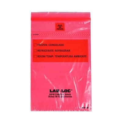 LK Packaging LABZ69RE Lab-Loc Specimen Bags w/ Removable Biohazard Symbol - 6" x 9", Polyethylene, Red, 1.75 mil, Case of 1000