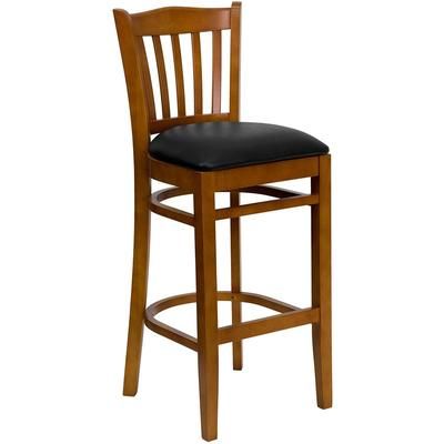 Flash Furniture XU-DGW0008BARVRT-CHY-BLKV-GG Commercial Bar Stool w/ Vertical Slat Back & Black Vinyl Seat, Cherry