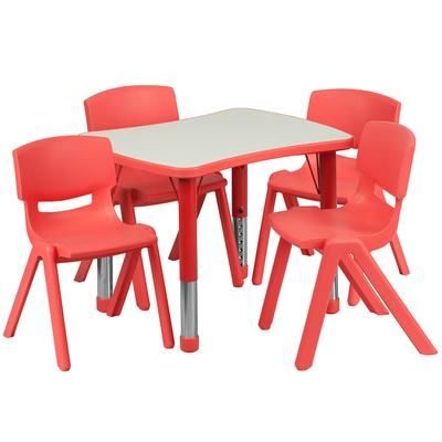 Flash Furniture YU-YCY-098-0034-RECT-TBL-RED-GG Preschool Activity Table & 4 Chair Set - 26 5/8"L x 21 7/8"W, Plastic Top, Red/Gray
