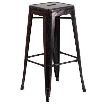 Flash Furniture CH-31320-30-BQ-GG Backless Commercial Bar Stool w/ Metal Seat, Black Antique Gold, Square Seat