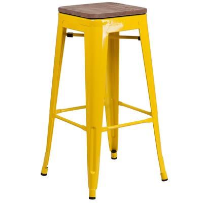 Flash Furniture CH-31320-30-YL-WD-GG Backless Commercial Bar Stool w/ Wood Seat, Yellow