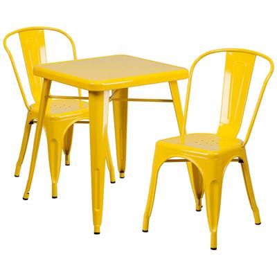 Flash Furniture CH-31330-2-30-YL-GG 23 3/4" Square Table & 2 Chair Set - Steel, Yellow