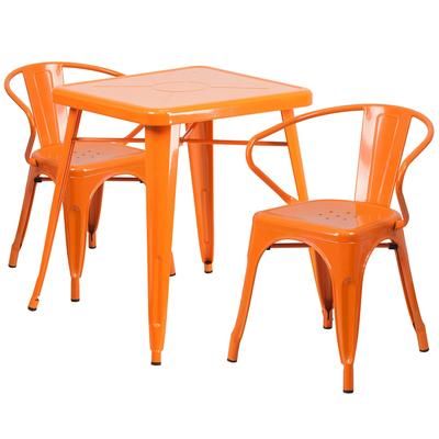 Flash Furniture CH-31330-2-70-OR-GG 23 3/4" Square Table & 2 Arm Chair Set - Steel, Orange