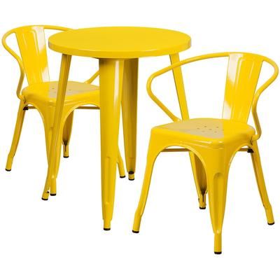 Flash Furniture CH-51080TH-2-18ARM-YL-GG 24" Round Table & 2 Arm Chair Set - Metal, Yellow